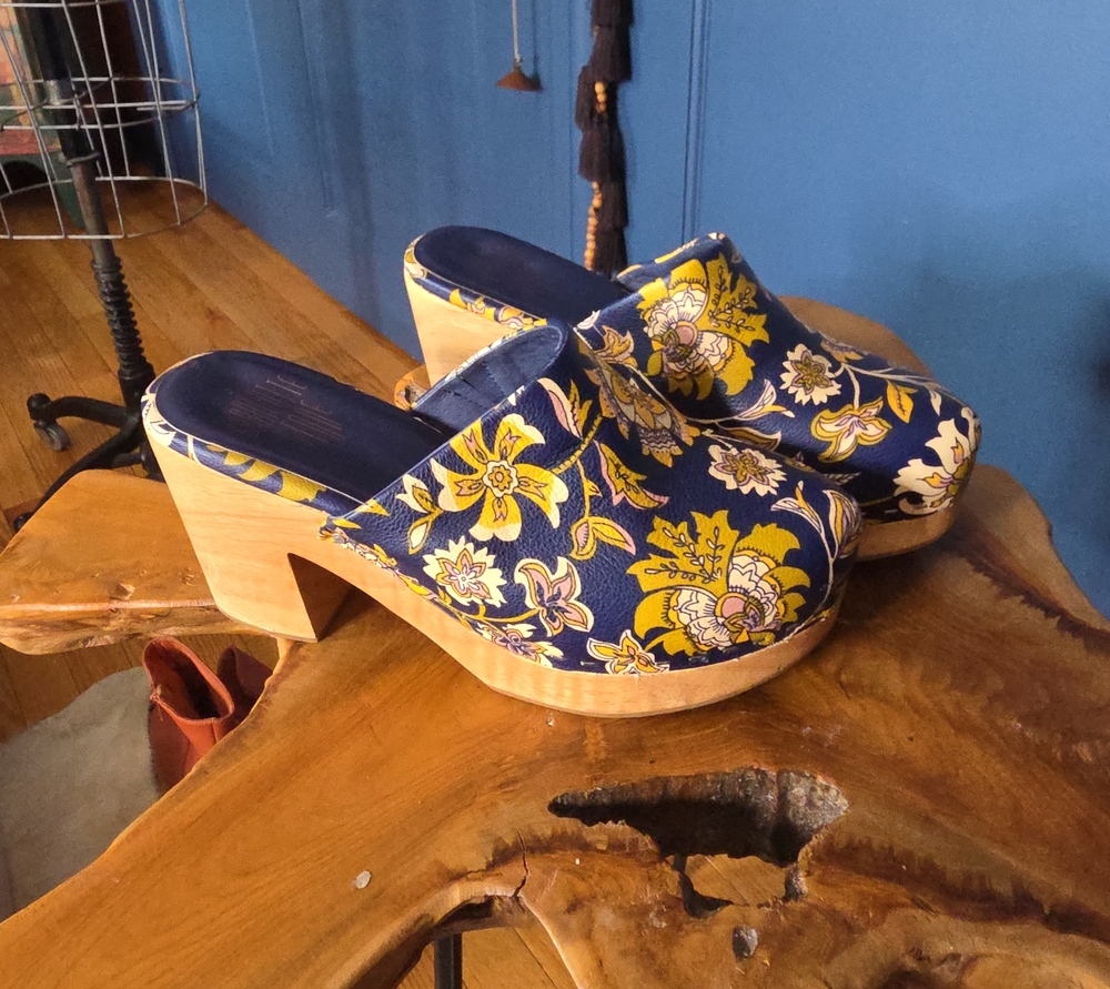 Charlotte Stone Marlo Floral Tapestry Wooden Platform Clogs
